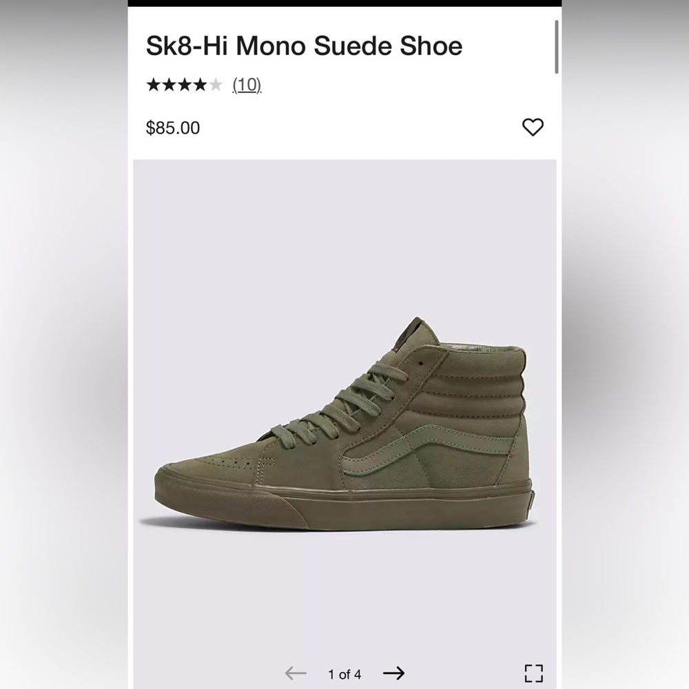 Men’s 9.5 sk8 hi mono suede green vans